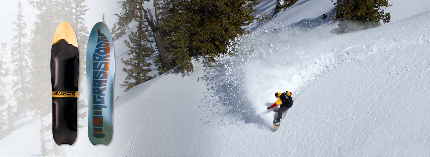 Jeremy Jensen surfing pow on his Grassroots Slasher Powsurfer