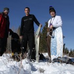 Jeremy Jensen, Dave Smellie and Mike Kerkman Powsurfing on early powsurfers.