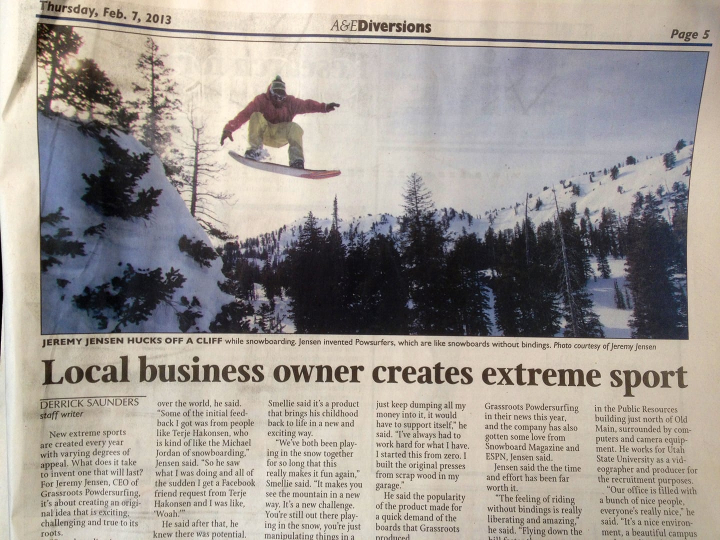 Herald Journal Article on Grassroots Powsurfing Cover Page