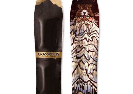 Grassroots Megalodon 150cm 3D Model powsurfer with Ullr graphic. Handcrafted in Utah