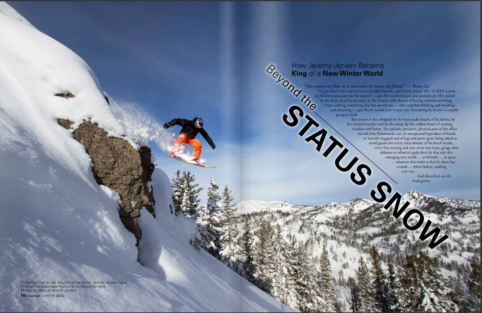 Utah State Magazine Feature Story on Jeremy Jensen as entrepreneur, filmmaker, photographer, athlete, and adjunct professor at Utah State University