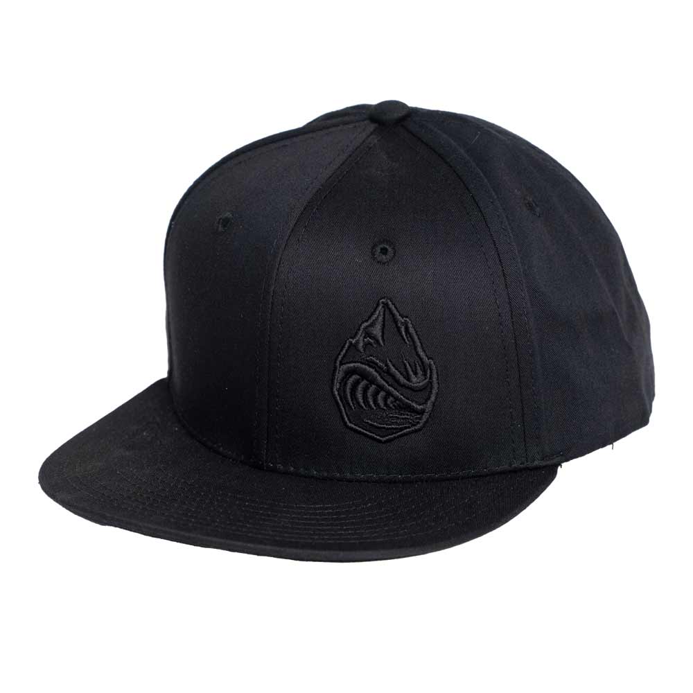 Side View Black on Black Grassroots Powsurf Drop 3D Logo - Flat Bill Snapback Hat