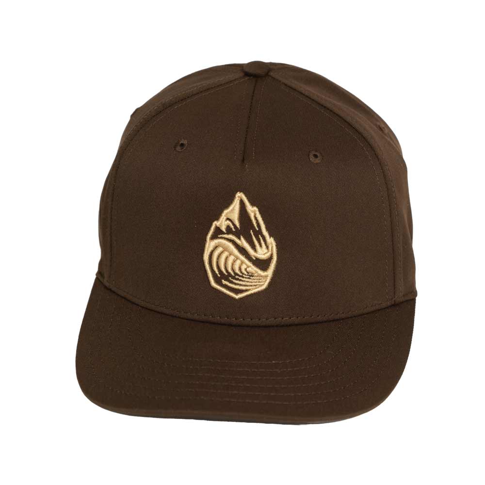 Brown Grassroots Powsurf Drop 3D Logo - 5 Panel Curved Bill Snapback Hat